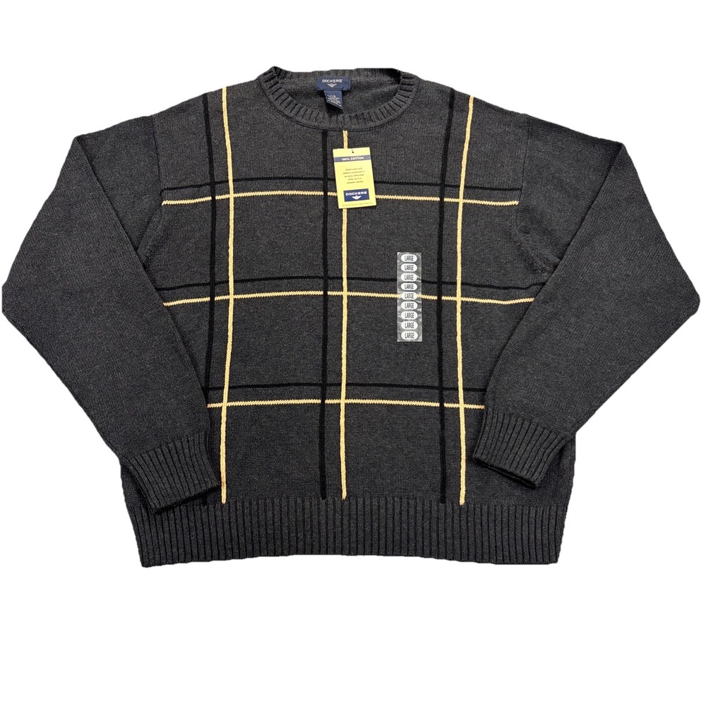 New Dockers Sweater Mens L Charcoal Crewneck Long Sleeve Textured Preppy Stretch